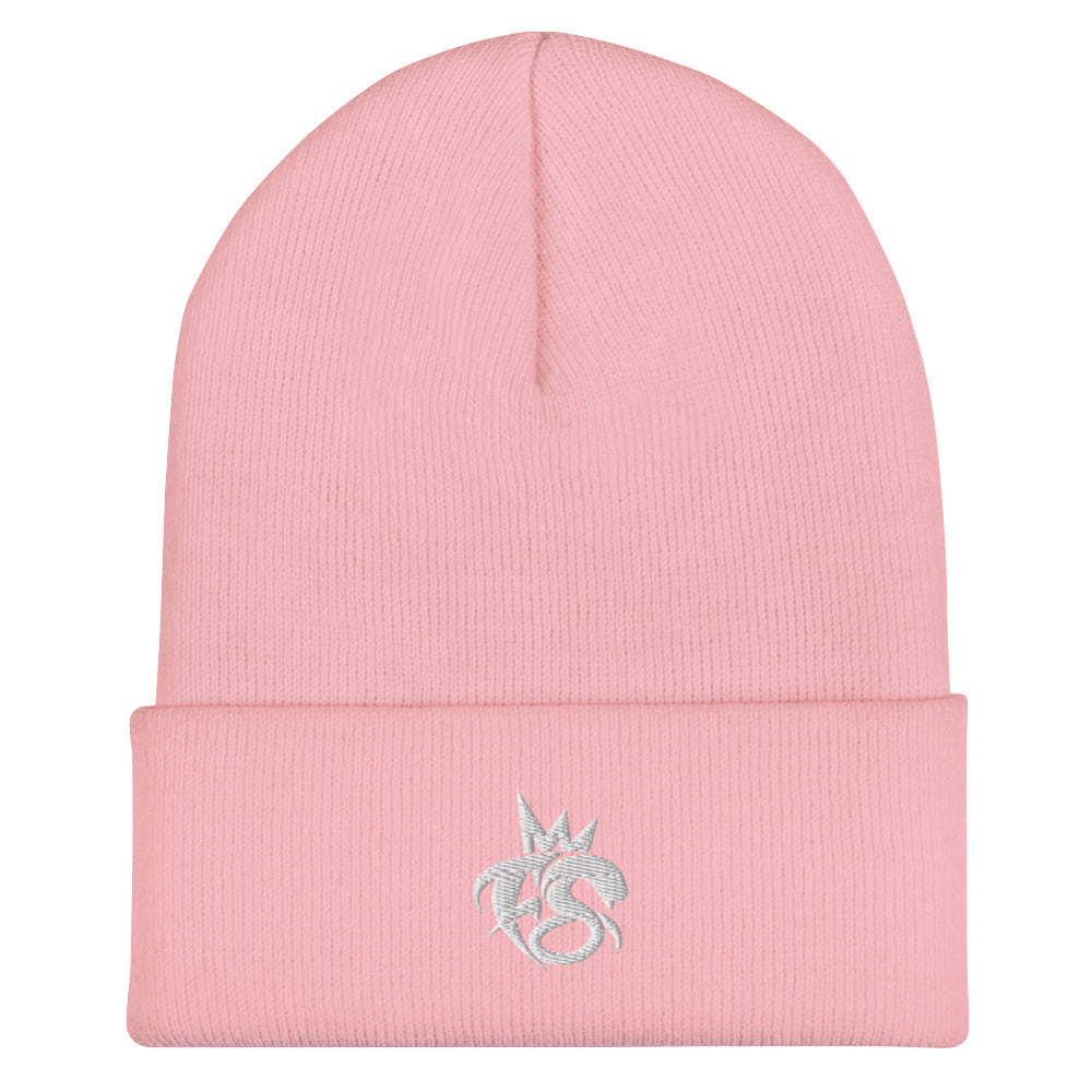 FS White Embroidered Cuffed Beanie