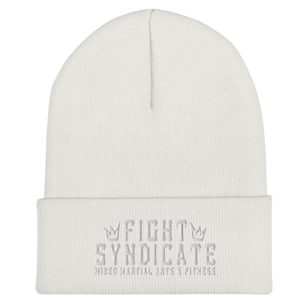 Fight Syndicate White Embroidered Cuffed Beanie