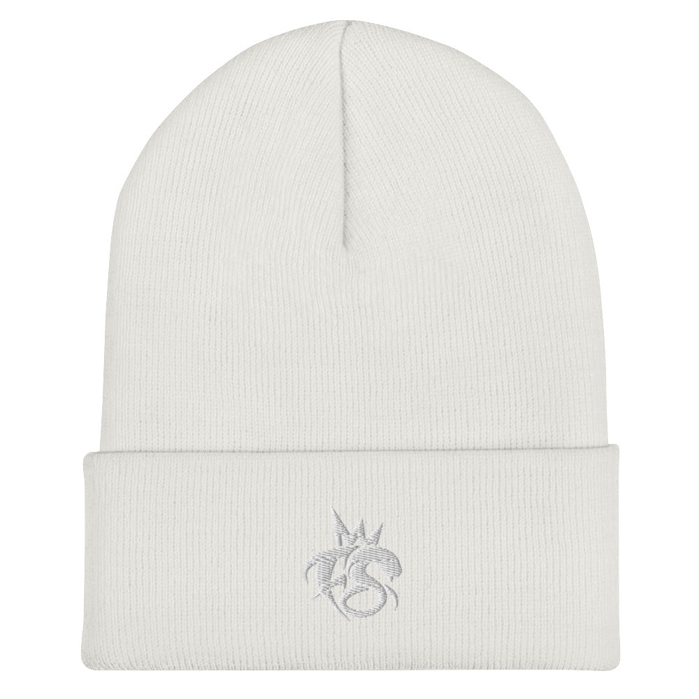 FS White Embroidered Cuffed Beanie